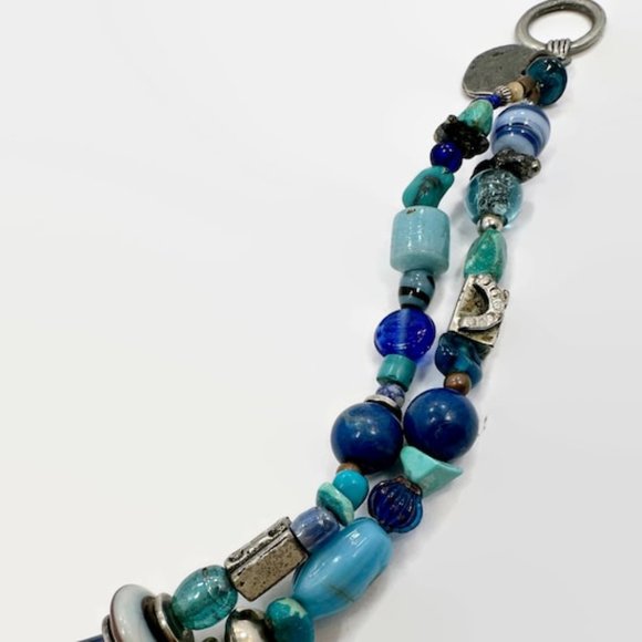 Turquoise Bracelet, Glass, Blue, Pyrites, Sun, Multi-Strand, Beaded, Artisan - Picture 3 of 6